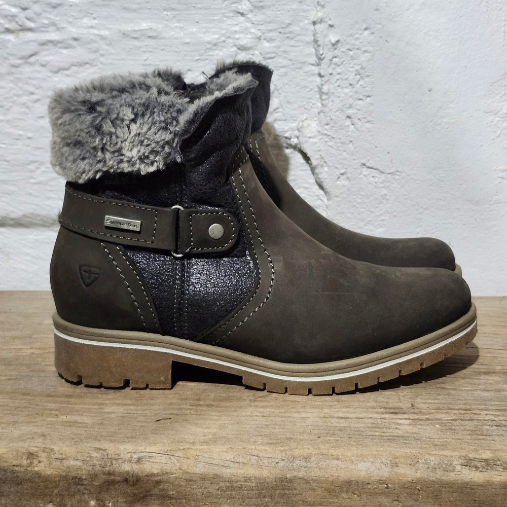 Tamaris Active Sympatex Waterproof Faux Fur Lined Ankle Boots Olive Green W 6.5